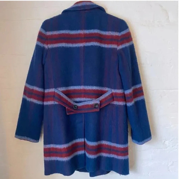 Loft Blue Red Plaid Stripe Wool Coat X-Small - Picture 8 of 8